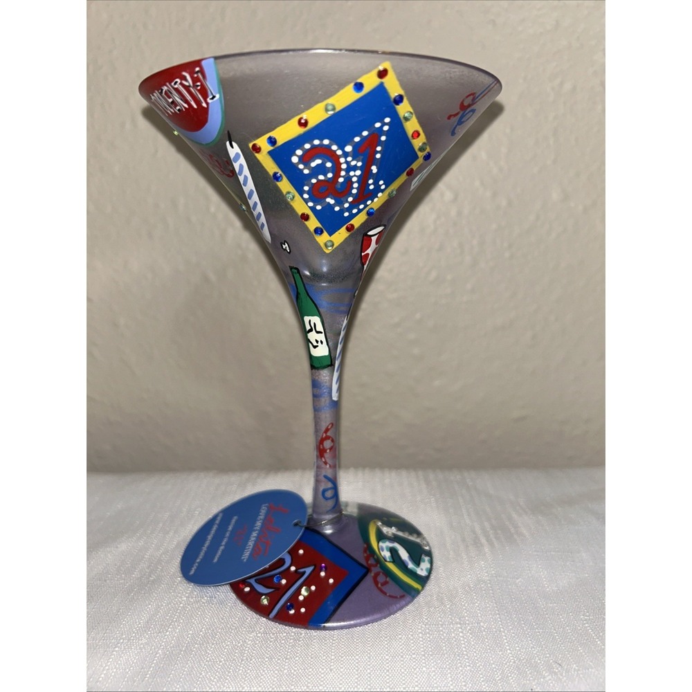 NIB Lolita  Martini Collection "21" Hand Painted‎ Glass. 7 Oz. 21st Birthday
